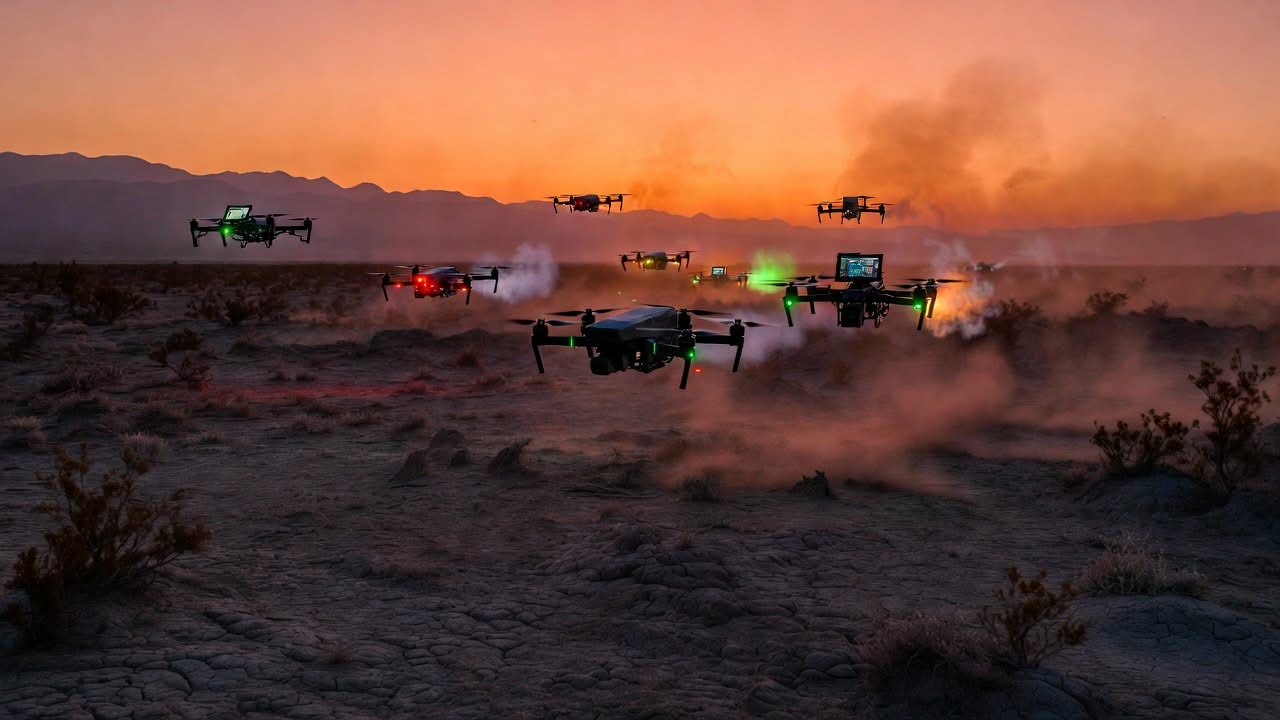Drone swarm deployment — Nevada desert